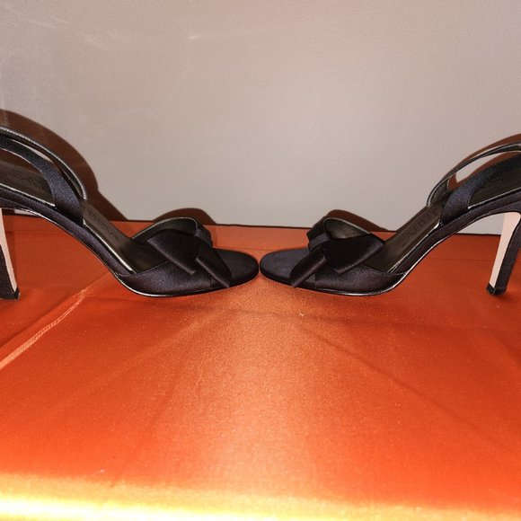 Sam & Libby Black Satin Bow Open Toe Slingbacks - Picture 9 of 11